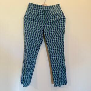 Anthropologie The Essential Slim Trousers Blue Green Geometric Shape Size 0P